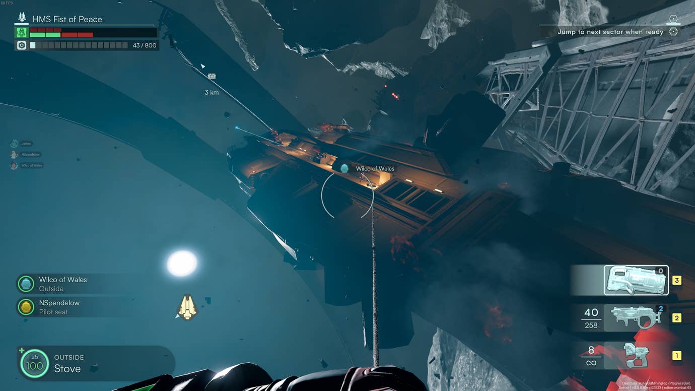 Grappling onto an enemy ship to board it in the demo for Jump Ship.